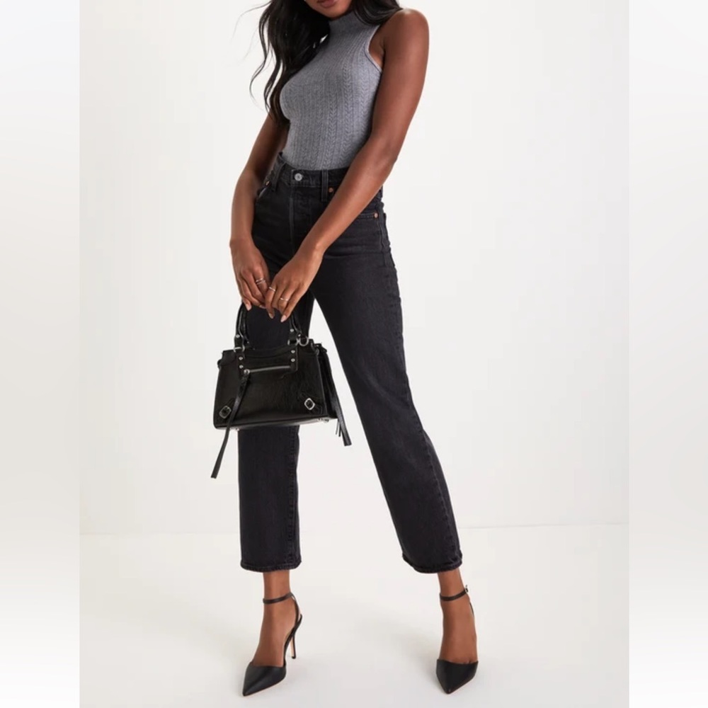 Lulus Seasonal Charisma Heather Grey Pointelle Mock Neck Bodysuit